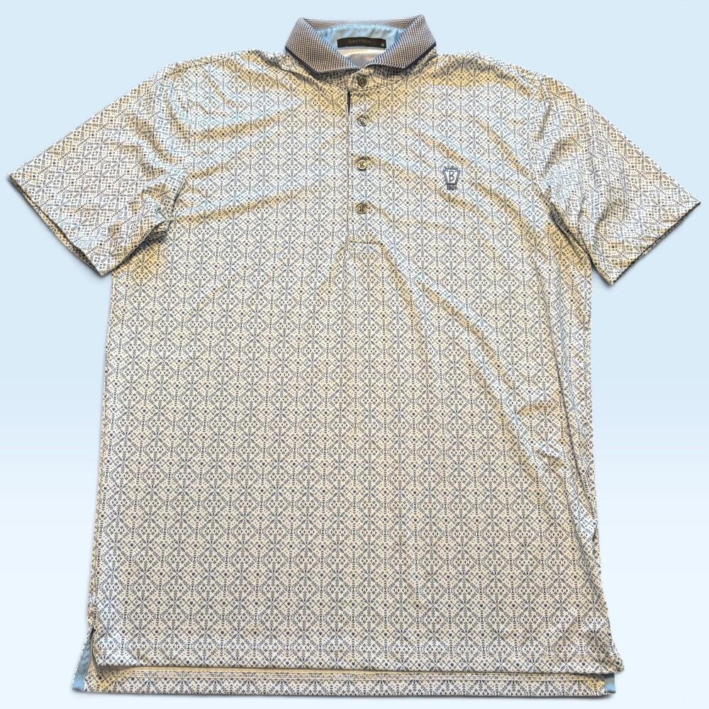 Greyson Polo Shirt Mens Medium Bala Club Blue Geometric Print Golf Performance